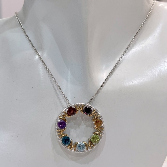 MOM Multigemstone 14K YG Sterling Silver Eternity Pendant Necklace - Picture 2 of 13